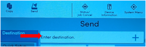 Red arrow pointing to the enter destination field