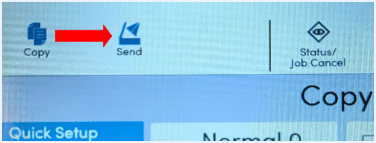 Screenshot of the touchscreen with a red arrow pointing to the send icon
