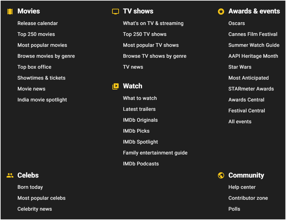 screenshot showing many additional features available in the menu