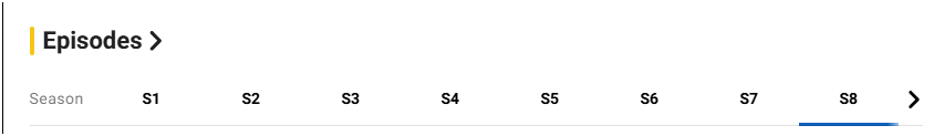 screenshot showing a horizontal listing of season numbers, with season 8 selected