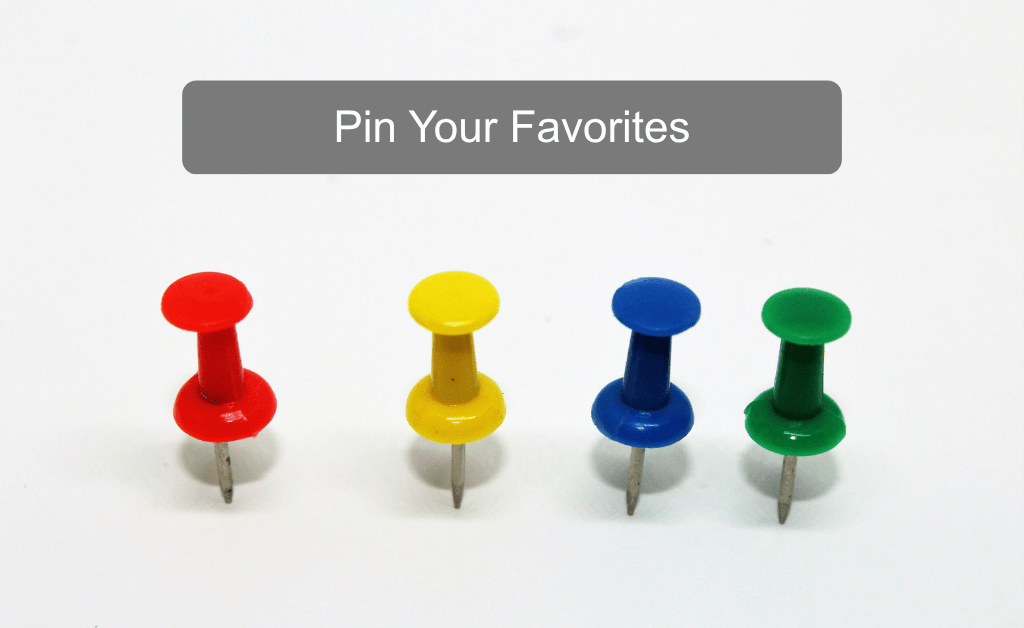 A line of pushpins in different colors with title Pin Your Favorites