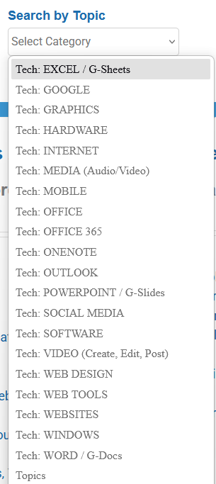 screenshot showing the select a topic box with a long list of topics below